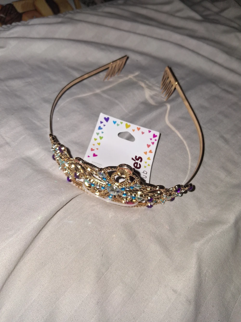 Claire's Gold Jeweled Kid's Tiara with Blue, Purple, Pink, and Clear Gems